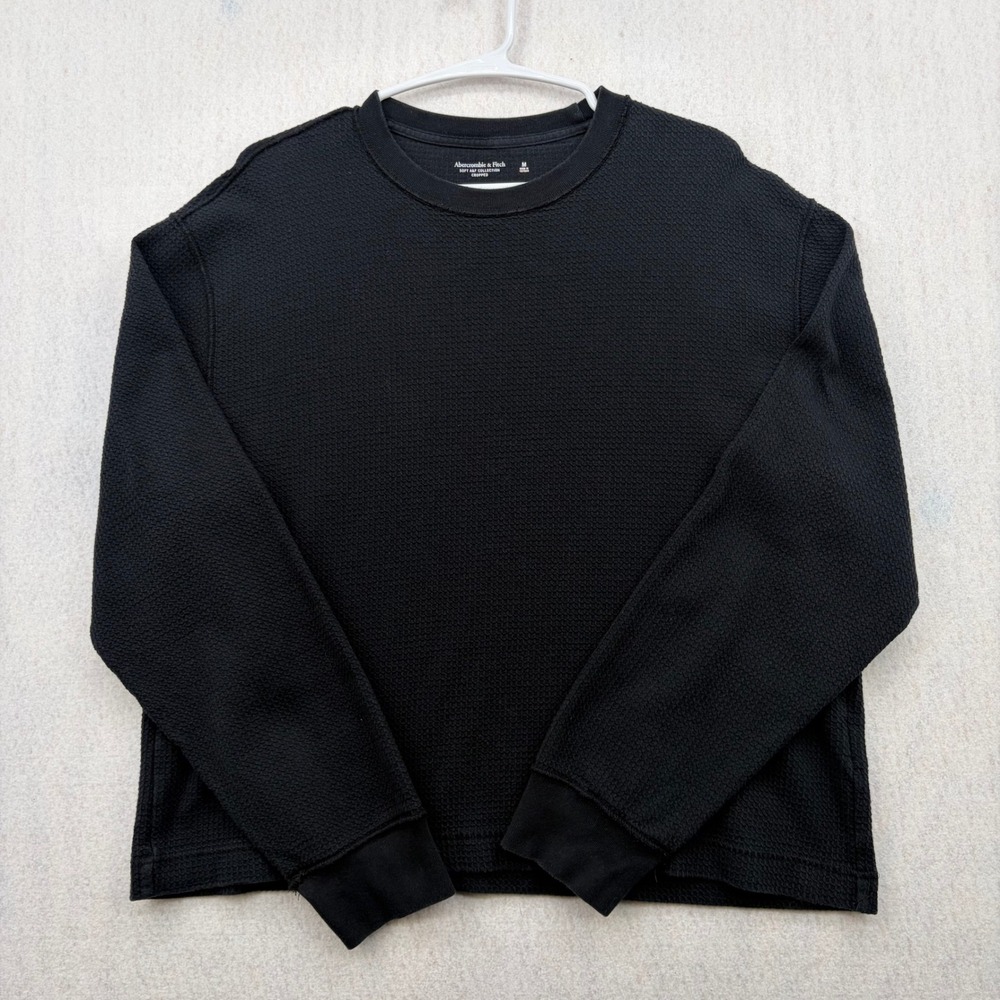 Abercrombie & Fitch Soft A&F Collection Black Waffle Knit Cropped Sweatshirt M